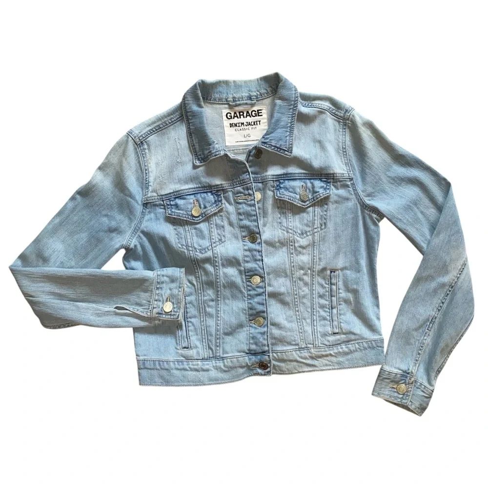 Garage Sky Blue Lightly Distressed Denim Jacket - Picture 1 of 10